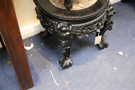 A Chinese hongmu and rouge marble inset jardiniere stand, late 19th century, \h. 37cm